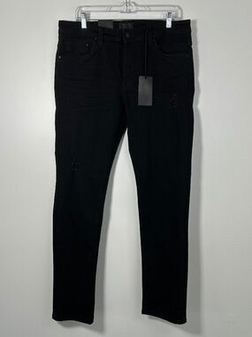 NWT Steve's Jeans Mens 34/32 Black Distressed Stretch Slim-Fit Denim